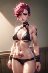 1girls ai_generated arcane arcane_vi fit_female league_of_legends pin3d pubic_tattoo stable_diffusion tattoo underwear vi