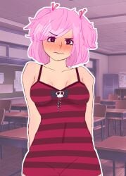 breasts clothed clothes doki_doki_literature_club dress female female_only iciasone natsuki_(doki_doki_literature_club) navel pink_hair