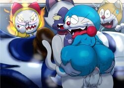 1girls 2023 2d 3boys absurd_res anal anal_penetration anal_sex anthro ass balls big_butt bouncing_balls butt_grab collar depon_alex domestic_cat doraemon doraemon_(character) dorami duo felid feline felis female femboy fire gay genitals hand_on_butt hi_res male male/male mammal moan moaning_in_pleasure nekoni open_mouth pawaemon penetration penis sharp_teeth size_difference tail teeth yaoi