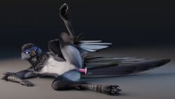 16:9 anthro anthro_penetrated avian avian_feet bird blue_eyeshadow corvid eyeshadow feathered_wings feathers female half-closed_eyes hi_res jykinturah_(character) magpie_(corvid) makeup masturbation narrowed_eyes oscine passerine penetration ruaidri sex_toy solo tail_feathers toy_insertion toying_self vaginal_penetration widescreen wings