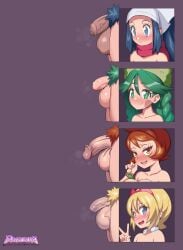 4futas absurdres akari_(pokemon) arezu_(pokemon) artist_name balls ballsack big_balls big_breasts black_hair blonde_hair blue_eyes blue_hair breasts brown_eyes develadara female_pubic_hair flaccid_penis foreskin foreskin_folds futa_only futanari green_eyes green_hair hat highres human intact irida_(pokemon) large_breasts light-skinned_futanari light_skin long_foreskin long_hair looking_at_viewer multiple_girls nude open_mouth partially_retracted_foreskin penis penis_chart penis_size_chart pokemon pokemon_(game) pokemon_legends:_arceus pubic_hair purple_background red_hair retracted_foreskin sabi_(pokemon) scarf scrotum semi-erect short_hair simple_background small_penis smile smooth_penis testicles toony uncensored uncut unretracted_foreskin v veins veiny_penis veiny_testicles