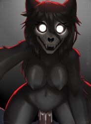 absurdres anthro black_fur bone breasts canid canine fangs female fur furry genitals glowing glowing_eyes highres male malo mammal navel nipples pussy recording scp-1471 scp-1471-a scp_foundation sex skull skull_head solo_focus straight teeth vaginal_penetration xaenyth