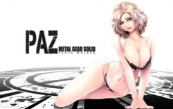 1girls belly big_breasts blue_eyes bra cleavage color colored female female_only grown_up huge_breasts human humanoid large_breasts long_hair metal_gear metal_gear_solid metal_gear_solid_peace_walker navel paz_ortega_andrade simple_background smile sumomokpa thong uncensored