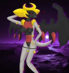 anthro breasts color exposed_breasts female female_only front_view giratina giratina34 nude open_eyes pokemon pose posing pussy red_eyes solo tagme tail wing