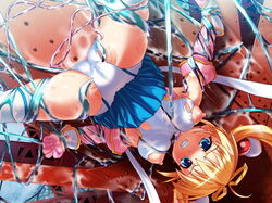 blonde_hair blue_eyes clothing female honjou_erena long_hair mahou_shoujo_erena nipples restrained skirt slime spread_legs tentacle tied_hair twintails valkyria_(studio)