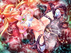 blonde_hair blue_eyes censored clothing female fucked_silly honjou_erena long_hair mahou_shoujo_erena nipples restrained rolling_eyes slime spread_legs tentacle tied_hair torn_clothes twintails valkyria_(studio)