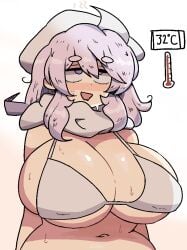 1girls big_breasts blush bra chubby_female letty_whiterock light-skinned_female notnoe_(dxcl) purple_eyes purple_hair sideboob simple_background solo sweat sweatdrop temperature thermometer touhou weather_instrument white_background white_hair