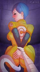 big_ass big_breasts big_butt blue_eyes blue_hair blush bulma_briefs dragon_ball dragon_ball_super forced pskyxo tentacle white_skin