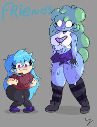 2girls :3 adorable alternate_version_available blue_body blue_hair chubby chubby_female cute female female_only friday_night_funkin friday_night_funkin_mod goo_creature goo_girl green_hair gunmin_(huesosdry) huesosdry safe sfw ship sky_(friday_night_funkin) skyblue skyblue_(friday_night_funkin) slime_girl