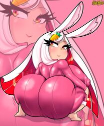 1girls animal_ears ass big_ass big_breasts blackarabi bouncing_ass breasts bubble_ass bubble_butt bunny_girl cameltoe clothing commission crouching female female_only huge_ass nipple_bulge pussy shortstack solo squatting thick_ass thick_thighs twerking white_hair wide_hips