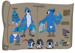 anthro ass avian avian_feet balls beak bird blue_body blue_jay claws clothed clothing corvid digital_media_(artwork) erection feather_hands feather_ornament feathered_crest feathered_wings feathers feet fingers foreskin genitals grumpy grumpy_loaf happy hat hat_feather hat_ornament head_crest headgear headwear humanoid_genitalia humanoid_penis jay_(bird) looking_at_viewer loose_feather male model_sheet new_world_jay nude open_mouth oscine passerine penis simple_background smile solo standing surprised_expression tail tail_feathers talons text toes white_body white_feathers wings yellow_eyes