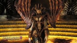 1girls breasts cleavage clothing darksiders darksiders_2 demon demon_girl demon_horns demon_wings demoness green_eyes hips lilith_(darksiders) medium_breasts official_art succubus thighhighs thighs tummy wings