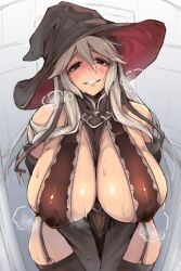 blush breasts breasts female female_only gloves hair_between_eyes hat huge_breasts kamaboko_(ossann0125) lips long_hair magisa magisa_(granblue_fantasy) witch witch_hat wizard wizard_hat