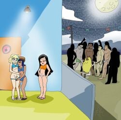 bad_anatomy beach being_watched blowbang brittney_wong disney disney_channel disney_xd double_handjob female gangbang group group_sex hand_on_head handjob head_grab implied_fellatio implied_oral jackie_lynn_thomas janna_ordonia kneeling kneeling_oral_position male multiple_boys multiple_girls on_knees oral oral_sex panties_down pubic_hair pussy seaside standing star_butterfly star_vs_the_forces_of_evil sunnie surrounded surrounded_by_penises swimsuit swimwear yuri