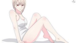 1girls agung911 alluring bare_legs big_breasts cleavage magenta_eyes nakiri_alice shirt_only shokugeki_no_souma silver_hair tank_top