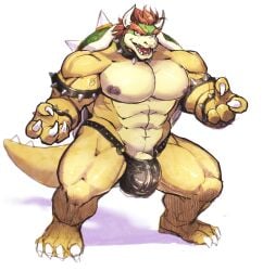 2023 abs anthro anthro_only armband barazoku barefoot biceps big_bulge big_muscles bowser bracelet bulge claws clothed clothing collar deltoids eyebrows feet gay gay_male genitals hair hi_res horn huge_muscles jewelry koopa leather leather_clothing leather_thong leather_underwear looking_at_viewer male male_only mario_(series) muscular muscular_anthro muscular_male navel nintendo nipples non-mammal_nipples obliques oboroge_chan open_mouth open_smile pecs penis penis_base scalie shadow shell simple_background smile solo spiked_armband spiked_bracelet spiked_collar spiked_shell spiked_tail spikes spikes_(anatomy) standing teeth thong thong_only tongue topless underwear underwear_only vein white_background