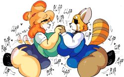 2boys 2girls aggressive_retsuko aggretsuko animal_crossing big_ass big_breasts breasts bubble_butt crossover dork_boi female holding_hands huge_ass isabelle_(animal_crossing) lewd_dorky male male/female nintendo retsuko sanrio tagme thick_thighs wide_hips