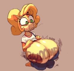 … 1girls big_breasts blonde_hair breasts brown_nipples cleavage coco_bandicoot crash_(series) eyebrows eyelashes female female_only funny green_eyes huge_breasts hyper hyper_breasts large_breasts nipple_slip nipples orange_fur ponytail sixsidesofmyhead solo sweat sweatdrop sweating top_heavy