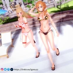 3d big_breasts bikini bikini_bottom blonde_hair blush breasts cleavage ear_piercing earrings female female_only gyaru huge_breasts igneuzz igneuzz_set kitagawa_marin knees_up kneesocks light-skinned_female lingerie lingerie_only long_hair looking_at_viewer orange_hair pool poolside sono_bisque_doll_wa_koi_wo_suru sword_art_online white_knee_socks yuuki_asuna