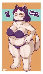 1girls :< anthro artist_name big_breasts black_hair blush bra breasts cat_ears cat_tail catti_(deltarune) chubby chubby_female clavicle cleavage clothing deltarune dialogue ear_piercing eyebrows eyelashes felid feline felis female female_only fluffy_tail fur furry furry_only hands_on_hips kryadrawgin large_breasts looking_at_viewer multicolored_hair navel panties short_hair simple_background solo solo_female standing tail text thick_thighs undertale_(series) white_fur wide_hips yellow_eyes