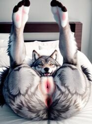 ai_generated anus canine feral laying_down missionary missionary_position pussy showing_off showoff spreading stable_diffusion wolf