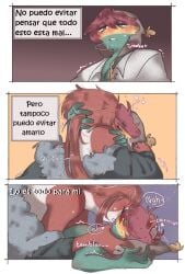 2boys bolivia_(countryhumans) clothed_sex clothing coat coat_on_shoulders comic cone_ink countryhumans femboy heart long_hair male male_only multicolored_body multicolored_hair multicolored_skin peru_(countryhumans) short_hair simple_background spanish_text text yaoi