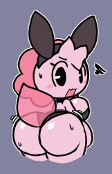 amphibian ass ass_jiggle axolotl big_butt blush blush_lines blush_stickers blushing bouncing_ass breasts bunny_ears bunnysuit cute embarrassed female leotard opened_mouth sleepysous sweat sweatdrop sweating thighs thighs_together