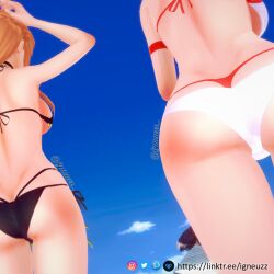 3d ass_cleavage big_breasts bikini bikini_bottom blonde_hair blush breasts butt_crack cleavage ear_piercing earrings female female_only gyaru huge_breasts igneuzz kitagawa_marin knees_up kneesocks light-skinned_female lingerie lingerie_only long_hair looking_at_viewer orange_hair pool poolside sono_bisque_doll_wa_koi_wo_suru sword_art_online white_knee_socks yuuki_asuna