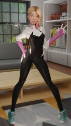 1girls 3d blender blonde_hair blue_eyes clothed converse converse_shoes female female_focus female_only fortnite front_view full_body gesture greyarea55 gwen_stacy hand_on_hip human looking_at_viewer marvel peace_sign pose solo spider-gwen spider-man:_into_the_spider-verse spider-man_(series) standing tiptoes tongue tongue_out v_sign