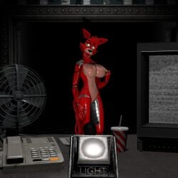 1girls 3d anthro five_nights_at_freddy's five_nights_at_freddy's_2 fox_ears fox_humanoid foxy_(fnaf) jaw_drop large_breasts looking_at_viewer nipple_piercing nude_female red_body self_upload source_filmmaker vorongamer