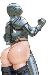 1girls armet armor ass ass_focus ass_out bare_ass bottomless breastplate couter cuirass cuisse edit edited gauntlets gorget huge_ass knight large_ass medieval_armour nisetanaqa no_panties pauldrons plate_armor rerebrace simple_background thick_thighs thighs vambraces white_hair