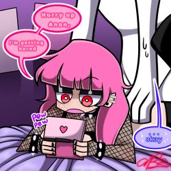 anime anon artist_self-insert artist_signature choker cute_deth cute_deth(artist) cute_deth(character) emo emo_girl fishnets nintendo_ds panty_&_stocking_with_garterbelt pink_hair red_eyes self_insert spiked_bracelet stockings