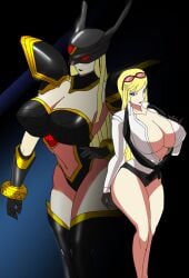 1girls alphamon armor artist_request bandai_namco big_breasts blonde_hair breasts busty cleavage cleavage_cutout collar digimon digimon_(species) digimon_story digimon_story:_cyber_sleuth female female_only glasses_on_head hand_on_hip hourglass_figure huge_breasts human kyouko_kuremi long_hair navel royal_knights sensual smile solo voluptuous voluptuous_female wide_hips yellow_eyes