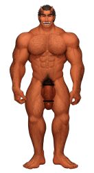 balls bara big_penis censored_penis gorou_naoki hairy horns japanese_mythology male male_only muscles muscular mythology nude oni oni_horns penis red_body red_oni red_skin solo solo_male