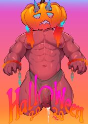 balls bara cum horns japanese_mythology loincloth male male_only muscles muscular mythology oni oni_horns penis pumpkin pumpkin_head pumpkin_on_head red_body red_oni red_skin solo solo_male yuufreak