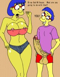 blue_hair huge_cock imminent_incest imminent_sex large_balls large_breasts luann_van_houten milhouse_van_houten mother_and_son nipples_visible_through_clothing sbb the_simpsons