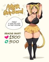 ambar_(ryousakai) big_ass big_breasts blonde_hair cat_ears cat_tail catgirl hoodie long_hair ryousakai skirt stockings strip_game