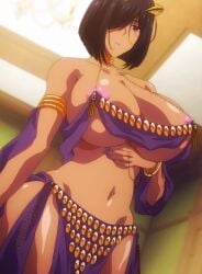 2021 anime_screencap belly_dancer_outfit big_breasts breasts busty dark_hair gold_jewelry harem_girl harem_outfit horns hourglass_figure huge_breasts mama_x_holic medium_hair milf monster_girl mother ova pink_pineapple purple_eyes sarii_senga screencap screenshot seven_(animation_studio) skimpy_clothes tagme top_heavy