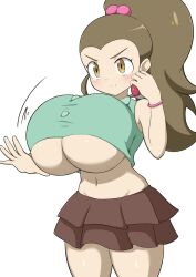 1girls 2023 aged_up bed belly_button big_breasts blush breasts breasts_bigger_than_head clothed clothing crop_top cute female female_only hair huge_breasts jaga334 nintendo npc_trainer poke_ball pokemon pokemon_oras school_kid_(pokemon) school_kid_(pokemon_oras) schoolgirl shortstack skirt