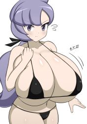 1girls 2023 anabel_(pokemon) belly_button big_breasts blush bra breasts breasts_bigger_than_head creatures_(company) female female_only game_freak heart huge_breasts hyper hyper_breasts jaga334 nintendo panties pokemon pokemon_trainer purple_hair solo sweat