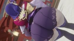 3d animated ass ass_focus ass_shake braid female from_behind genshin_impact hair_ornament hairpin huge_ass japanese_clothes jiggle kimono kishi leaning leaning_forward long_hair no_sound purple_hair raiden_shogun short_shorts shorts single_braid solo tagme thick_thighs thighhighs twerking video