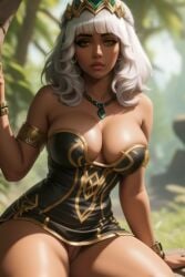 1girls ai_generated female large_breasts league_of_legends marannd qiyana_yunalai stable_diffusion thick_thighs white_hair