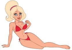 ariel's_sisters arista arms barefoot belly_button big_breasts bikini blonde_hair blue_eyes breasts disney feet female female_only hands human legs lips lipstick long_hair red_bikini smile teeth the_little_mermaid tied_hair