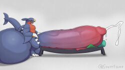 anthro balls big_balls big_penis blue_body blue_skin boner cum erection fin garchomp hyper_balls hyper_penis male male_only nintendo penis pokemon pokemon_(species) shark_fin shark_tail sharp_teeth solo solo_male spikes_(anatomy) starrfluff tail