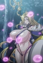 areolae blonde_hair breasts bunnywalker clothing elf elf_female hips huge_breasts large_breasts long_hair milf misery_stentrem nipples pointy_ears screencap screenshot stitched t-rex_(animation_studio) thick_thighs thighs tummy upscaled wide_hips youkoso!_sukebe_elf_no_mori_e