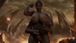 3_fingers 3d 4_arms abs areolae biceps big_breasts black_hair breasts busty earrings futa_only futanari hourglass_figure large_breasts lipstick long_hair makeup mortal_kombat mortal_kombat_11 multi_arm multi_limb muscles muscular muscular_futanari nail_polish netherrealm_studios nipples nude nude_futanari nudity penis pinup pinup_pose red_eyes sheeva sheeva_(mk11) testicles thespig three_fingers tied_hair wide_hips