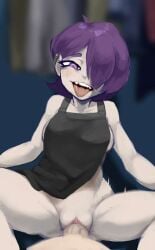 apron apron_only blush lady_annalie my_dystopian_robot_girlfriend nude penetration purple_eyes sideboob sixie_(artist) tongue_out