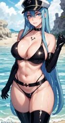 1girls ai_generated akame_ga_kill! blue_eyes blue_hair curvaceous curvy_body curvy_figure elbow_gloves esdeath_(akame_ga_kill!) female_focus female_only gloves latex_gloves long_hair looking_at_viewer solo_female solo_focus stable_diffusion voluptuous voluptuous_female