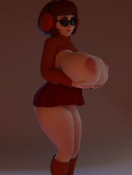 3d areolae ass breasts brown_hair bubble_butt busty crop_top enormous_breasts female female_focus female_only glasses going_down_on hanna-barbera hourglass_figure huge_breasts inverted_nipples large_breasts microskirt miniskirt nerd nerdy_female pinup pinup_pose scooby-doo short_hair skirt socks tagme thespig turtleneck velma_dinkley wide_hips