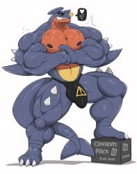 anatake anthro balls bara barazoku blue_body blue_skin bulge fin garchomp male male_only muscles muscular nintendo penis pokemon pokemon_(species) shark_fin shark_tail sharp_teeth solo solo_male spikes_(anatomy) tail